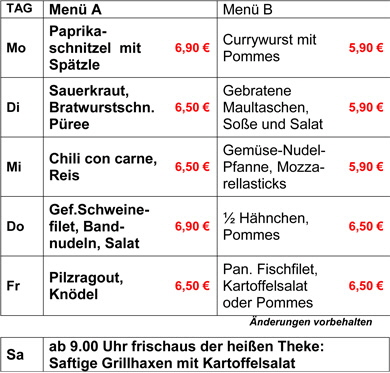MENÜPLAN Metzgerei Becker am Rathaus