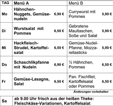 MEN&Uuml;PLAN Metzgerei Becker am Rathaus